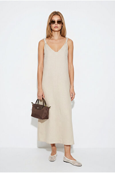 VENA Twist Strap Linen Dress-Cream