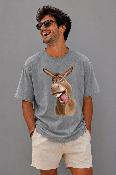 ArtYus Funny Donkey Character Printed Unisex Oversize T-Shirt – Cotton Crew N...