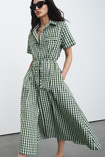 Noi Belis Gingham midi haljina sa vezanim detaljima SS26EL0040