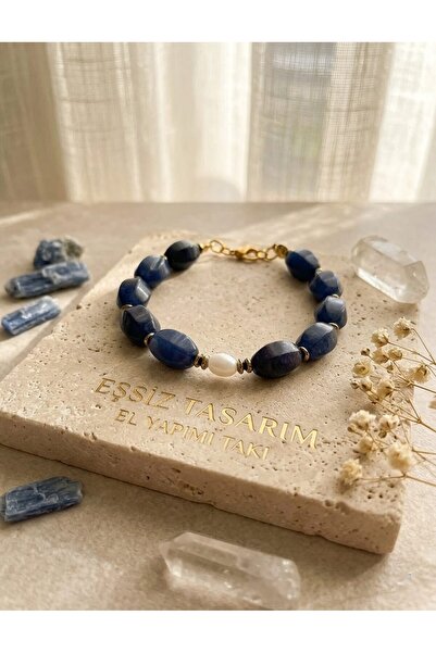 VİONEA Oval Cut Agate Natural Stone - Detailed Hematite Spaced Women's Bracelet
