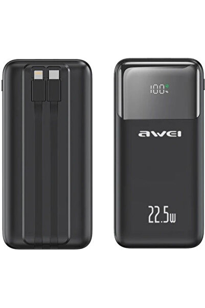 AWEI P106K Power Bank 10000mAh 22.5W με 2 θύρες USB-A και 1 θύρα USB-C Μαύρο