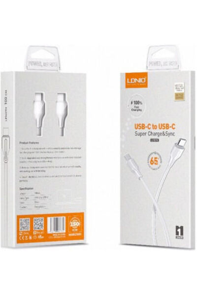 LDNIO Καλώδιο USB 3.1 USB-C Αρσενικό σε USB-C 65W PD Λευκό 1μ
