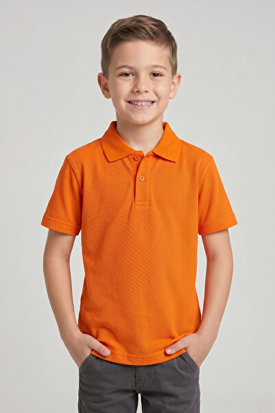 nacar çarşı Unisex Kids Orange Lacoste Polo Collar Short Sleeve School T-Shirt