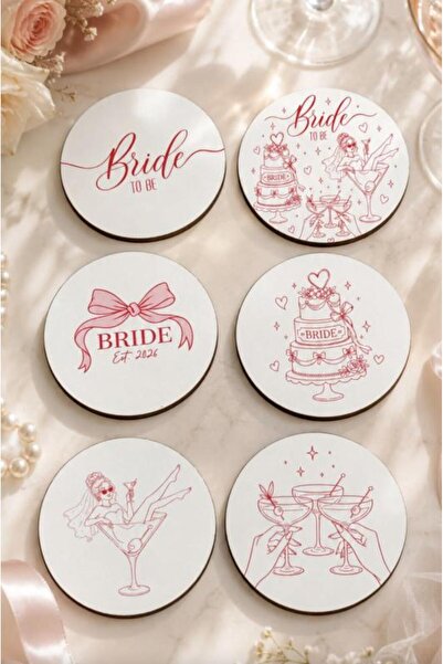nesnelgift Bride to Be Themed Bachelorette Coasters Set of 6 – 9 cm Mdf Digit...