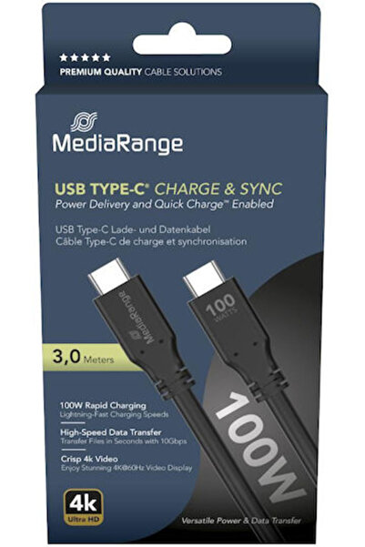 MediaRange Καλώδιο USB 3.2 USB-C αρσενικό - USB-C 100W Μαύρο 3μ (MRCS218)