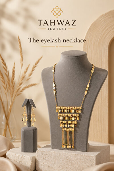 Tahwaz The Eyelash Necklace Jewelry Set – Elegant Gold-Tone Necklace and Drop...