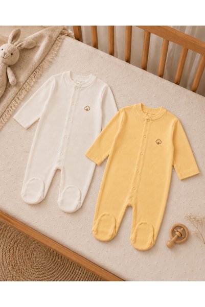 FYB 2-Piece Baby Sleep and Play Jumpsuit with Booties and Snap Fasteners, 100% Cotton