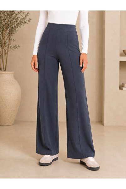 Fioria Women's Smoked Front Ribbed Wide Fit Wide Leg Modal Fabric High Waist ...