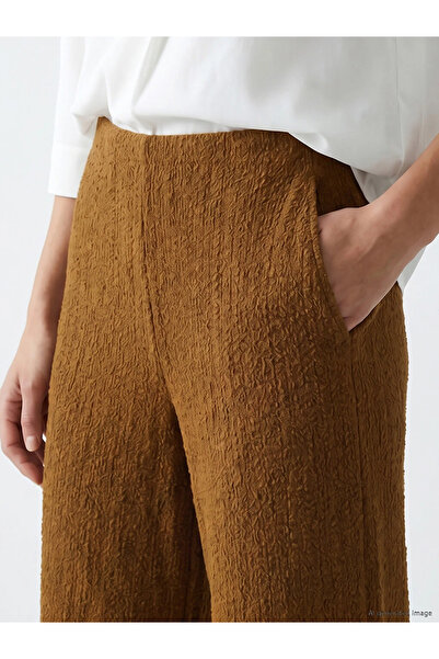 LC Waikiki Yellow Elastic Waist Textured Women's Trousers