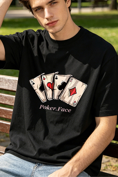 Fleck Casual Style T Shirts For Men Poker Face Playing Cards Design Personali...