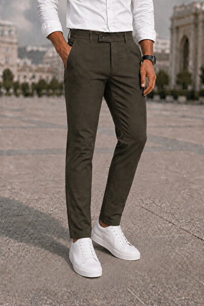 MODAMESTO Men's Dark Green Slim Fit Lycra Side Pocket Ankle Length Plain Fabr...