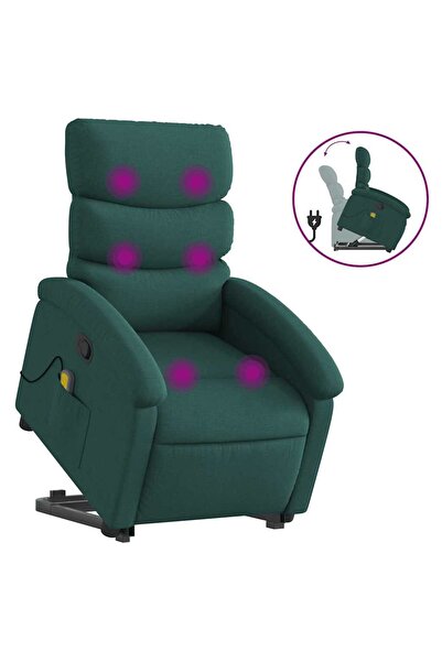 vidaxl Fotoliu rabatabil de masaj, cu ridicare, verde închis, textil