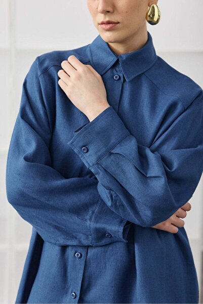 Molene Cămașă de in Saks Blue, supradimensionată, de bază