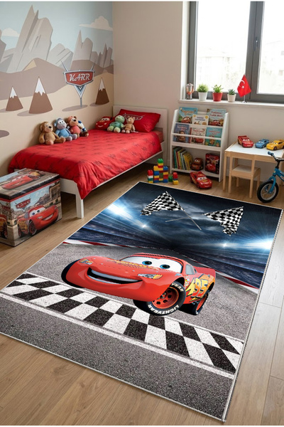 NORELLAHOME Yarış Arabası Desenli Çocuk Halısı Kaymaz Taban Yıkanabilir Erkek...