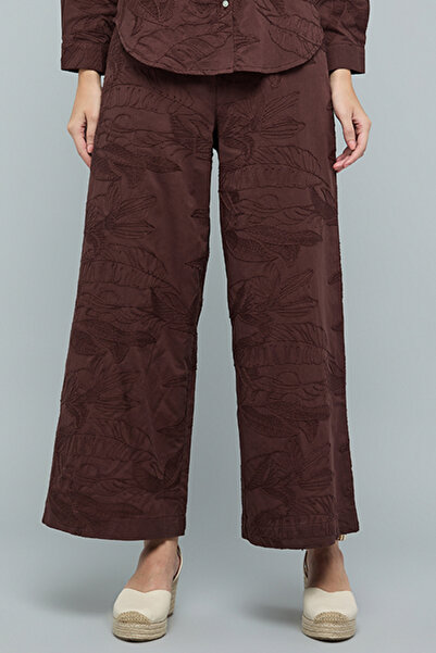 R&B Embroidered Wide Leg Pants with Drawstring Waist