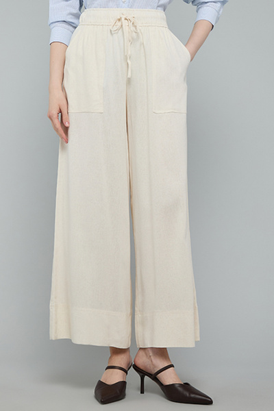 R&B Solid Wide Leg Trousers with Drawstring Waist