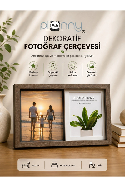 pionny إطار خشبي زخرفي كبير الحجم مع صورتين مقاس 13x18 سم - بني داكن