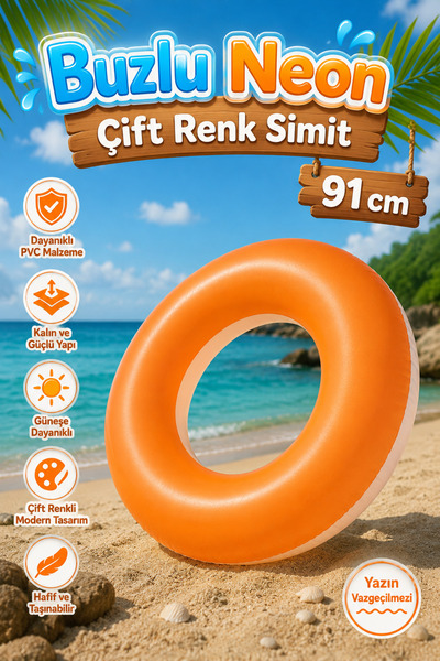 craftivio 91 cm Neon Deniz Simidi Çift Renkli Yetişkin ve Genç Yüzme Havuz Si...