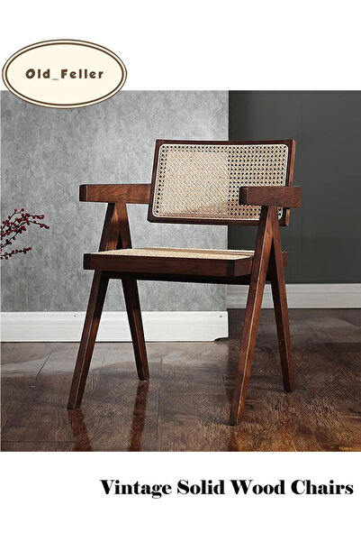 Old_Feller Vintage Chair ,Antique chair with a rattan seat and back for Dinin...
