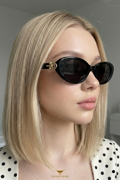 Chunky Frame Monaco Vintage Black Gold Detailed Oval Ultra Light Uv400 Filter...