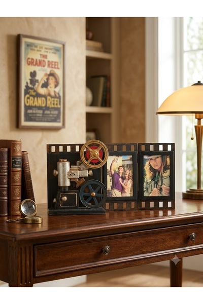 HEDİYE İŞLERİ Retro Sinema Projektör Tasarımlı 2'li Fotoğraf Çerçevesi - Nost...