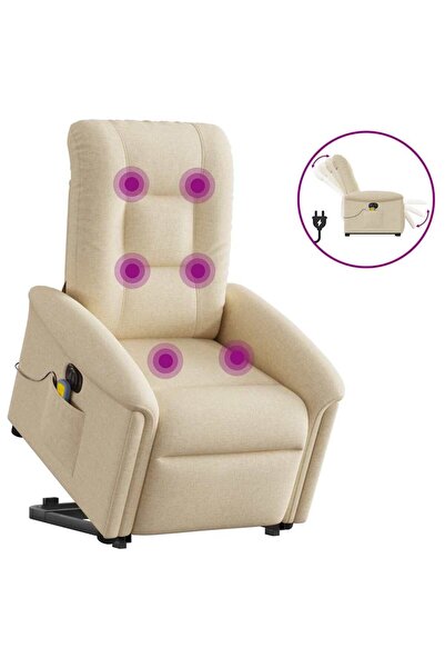 vidaxl Fotoliu electric de masaj rabatabil cu ridicare, crem, textil