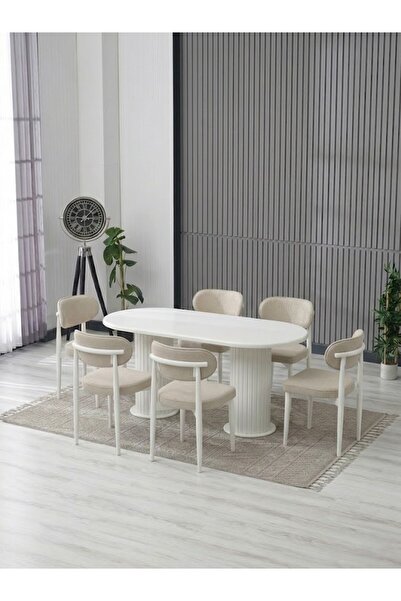 JoyMassa AURA BOHEM MASA TAKIMI 90X180 MDF MASA VE 6 ADET POLO SANDALYE