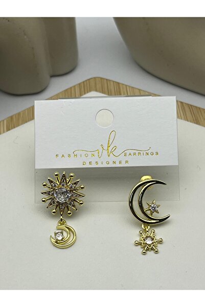 BİJU YILMAZ 26vipk10 - vip crescent star asymmetric gold earrings