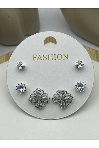 BİJU YILMAZ 26Vipkp105 - Clover Stone Steel Earring Set