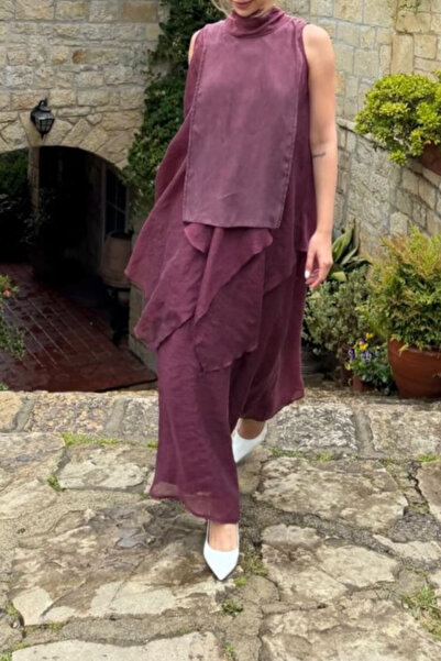 Suziş Chiffon Blouse and Skirt Set with Tie-Up Collar Detail 51393