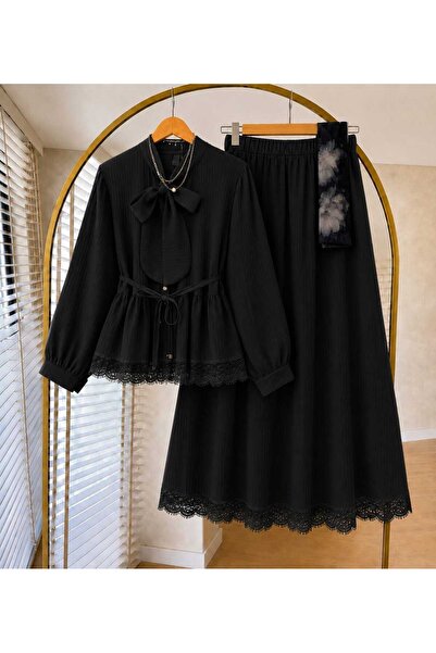 MODA VEDAT Kadın Güpür Detaylı Etekli Takım -0750
