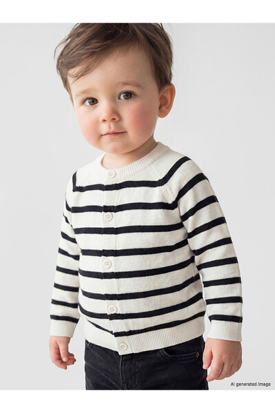 LC Waikiki Nevavm Striped Knitwear Baby Boy Cardigan with a Difference