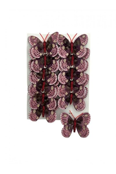 OEM Fluturi Decorativi Din Pene Roz Prafuit Inchis 12/Set