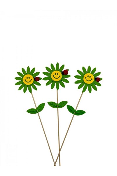 OEM Ornament Din Fetru Floare Zambareata Cu Bat 12/Set Roz