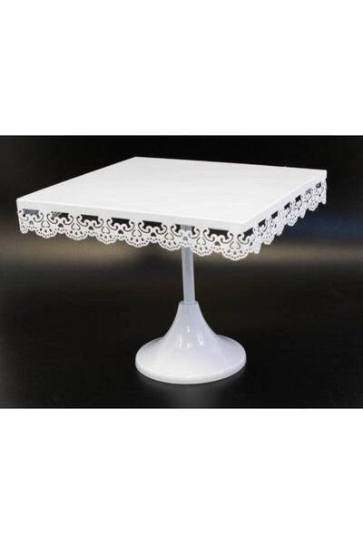 OEM Platou Metal Prajituri Patrat Dantelat 25cm Alb