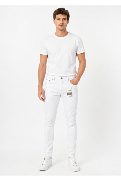 Ceza Denim بنطلون جينز رجالي ضيق مناسب للصيف والربيع من الليكرا باللون الأبيض