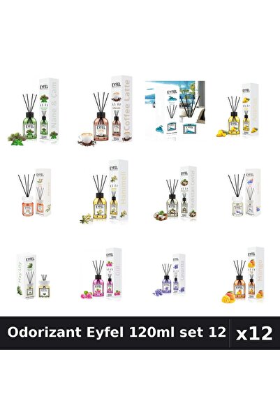 Eyfel Set 12 Odorizant Cameră Betișoare 120ml - 12 Arome Asortate Parfum Intens