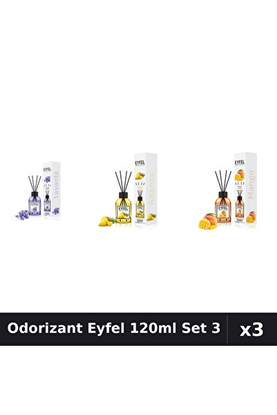 Eyfel Set 3 Odorizant Camera Betisoare 120ml - Lavanda, Ananas, Mango