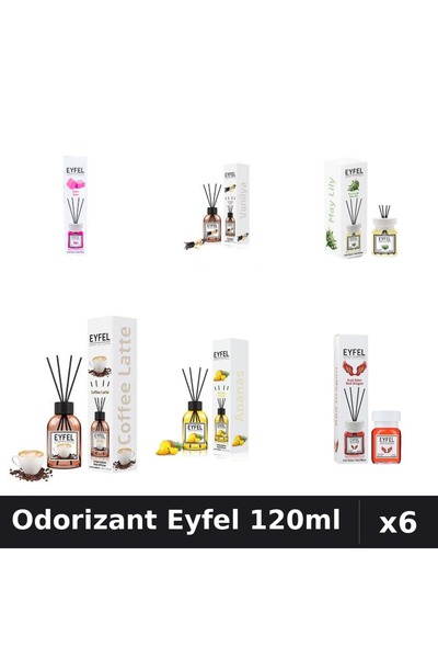 Eyfel Set 6 Odorizante Camera Betisoare - 6 Arome Asortate, 120ml Parfum