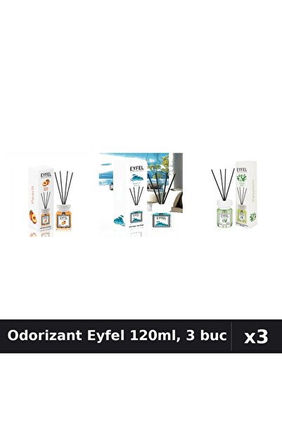 Eyfel Set 3 Odorizant Camera Betisoare 120ml - Piersica, Ocean, Iasomie