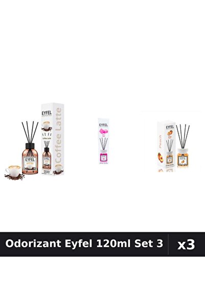 Eyfel Set 3 Odorizant Camera Betisoare 120ml - Cafea, Bubble Gum, Piersica