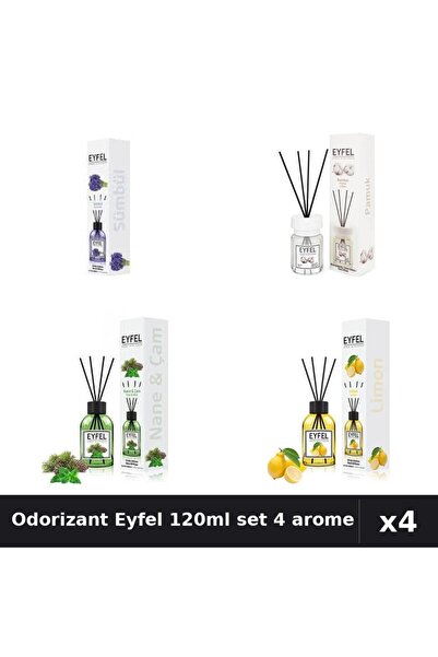 Eyfel Set 4 Odorizant Cameră Betișoare 120ml - Zambile, Bumbac, Pin Mentă, Lă...