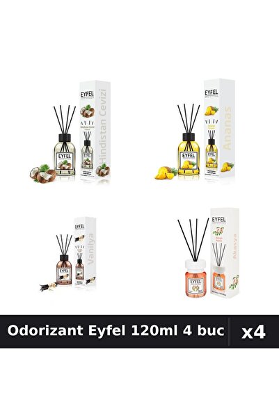 Eyfel Set 4 Odorizant Camera Betisoare 120ml - Cocos, Ananas, Vanilie, Acacia