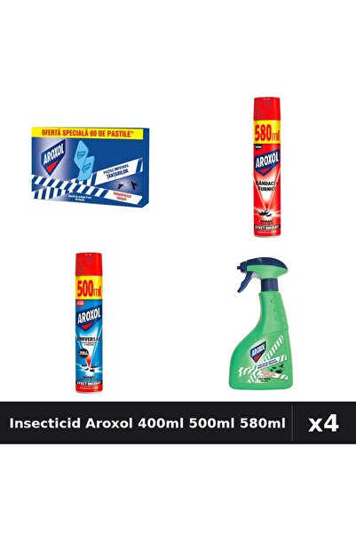 Aroxol Set 4 Spray Insecticid 400ml, 500ml, 580ml + Pastile 60buc - Protecție...
