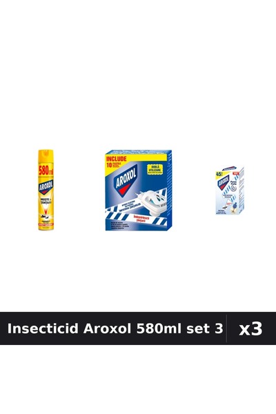 Aroxol Set 3 Insecticid - Spray 580ml, Pastile, Aparat Electric - Anti Insecte
