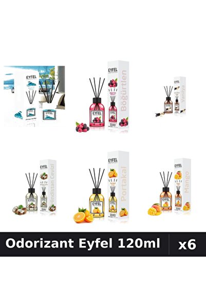 Eyfel Set 6 Odorizante Cameră Betișoare - 6 Arome Asortate, 120ml Parfum Intens