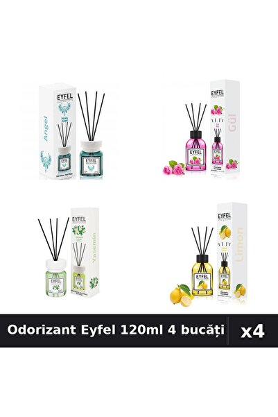 Eyfel Set 4 Odorizant Camera Betisoare - Angel, Trandafir, Iasomie, Lămâie 120ml