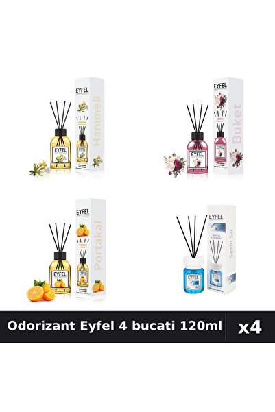 Eyfel Set 4 Odorizant Camera Betisoare 120ml - Bouquet, Cool Water, Portocala