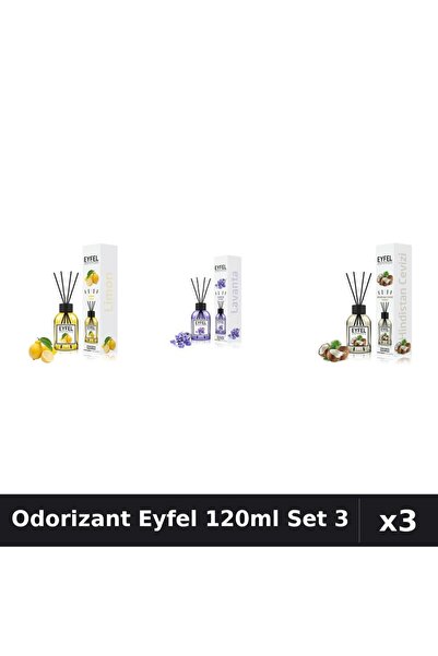 Eyfel Set 3 Odorizant Camera Betisoare 120ml - Lămâie, Lavandă, Nucă Cocos