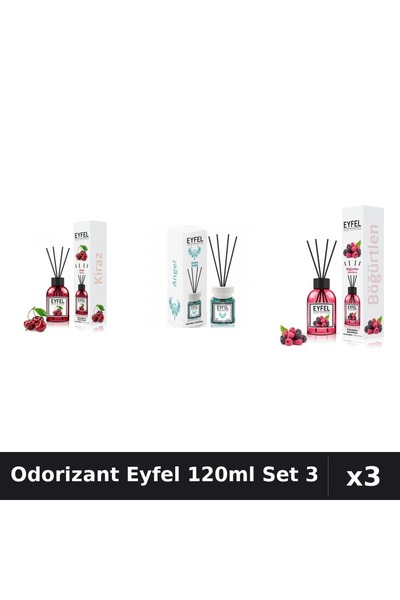 Eyfel Set 3 Odorizant Camera Betisoare 120ml - Angel, Cireșe, Fructe Pădure
